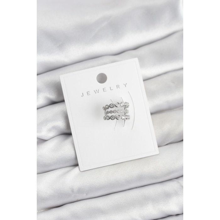 Gümüş Renk Zirkon Taşlı Pirinç Kıkırdak Earcuff Küpe - TJ-BKP11618