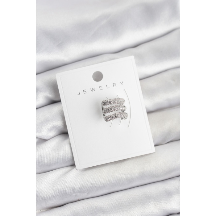 Pirinç Gümüş Renk Zirkon Taşlı Earcuff Kıkırdak Küpe - TJ-BKP11624