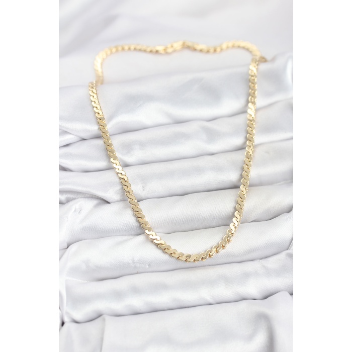 Pirinç Gold Renk Yassı Zincir Kadın Kolye - TJ-BKO10818