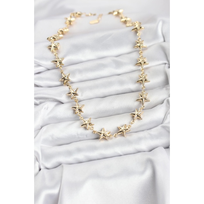 Yıldız Model Pirinç Gold Renk Kadın Kolye - TJ-BKO10823