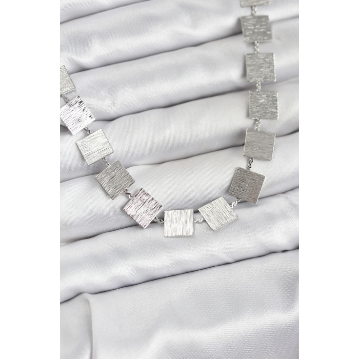 Kare Plaka Model Gümüş Renk Kadın Kolye - TJ-BKO10824