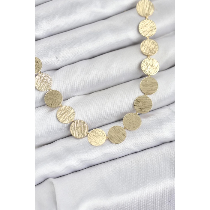 Yuvarlak Plaka Model Gold Renk Kadın Kolye - TJ-BKO10827