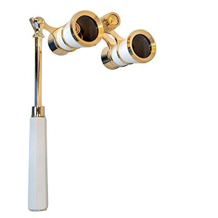 3x25 Nefis Işlemeli Tiyatro - Opera Dürbünü Prinç Metal Kaplamalı Retro Beyaz