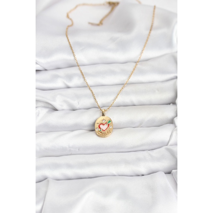 316L Çelik Zincir Gold Renk Kalp Figürlü Kadın Kolye - TJ-BKO10757