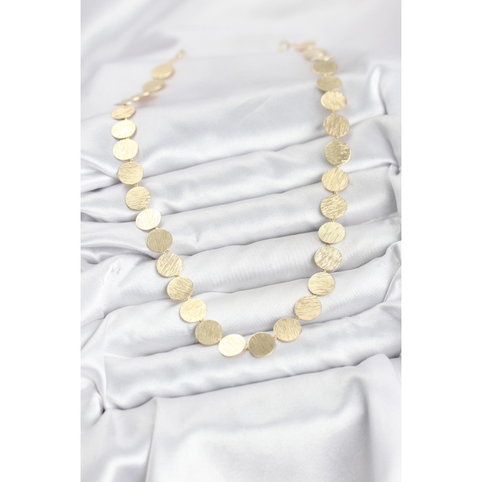 Yuvarlak Plaka Model Gold Renk Kadın Kolye - TJ-BKO10827
