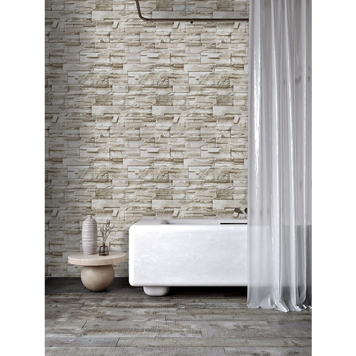 Sarı Tuğla Taş Desenli Kendinden Yapışkanlı 3D Duvar Raf Kapı Kaplama Kağıdı 5 Metre 60 Cm