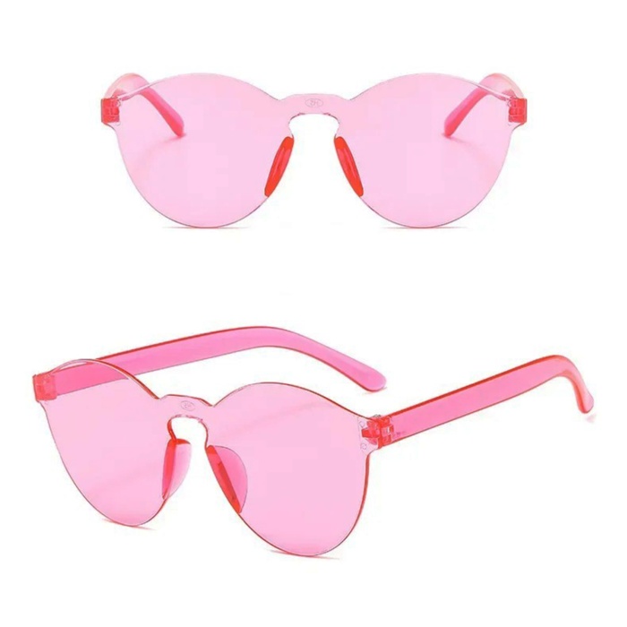 Sert Mika Oval Şekilli Çerçevesiz Pembe Gözlük Retro Parti 5x14 cm