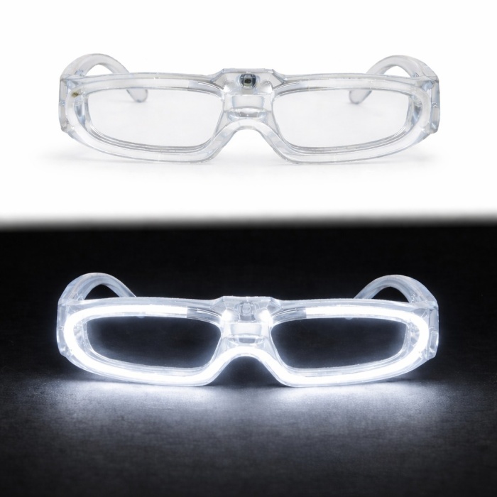 Beyaz LED Işıklı Parti Gözlüğü 3 Modlu – Glow & Gece Eğlence Gözlüğü