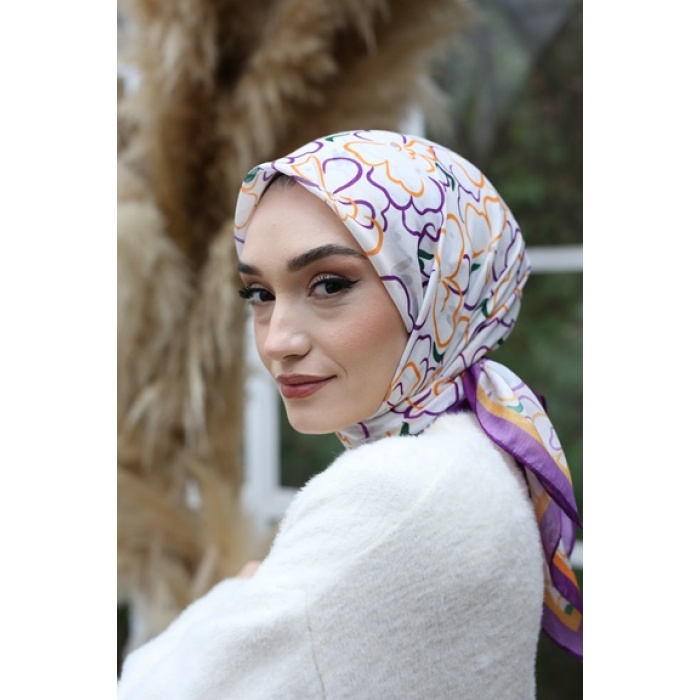 Yonca Çizgi Desen Fresh Pamuk Eşarp