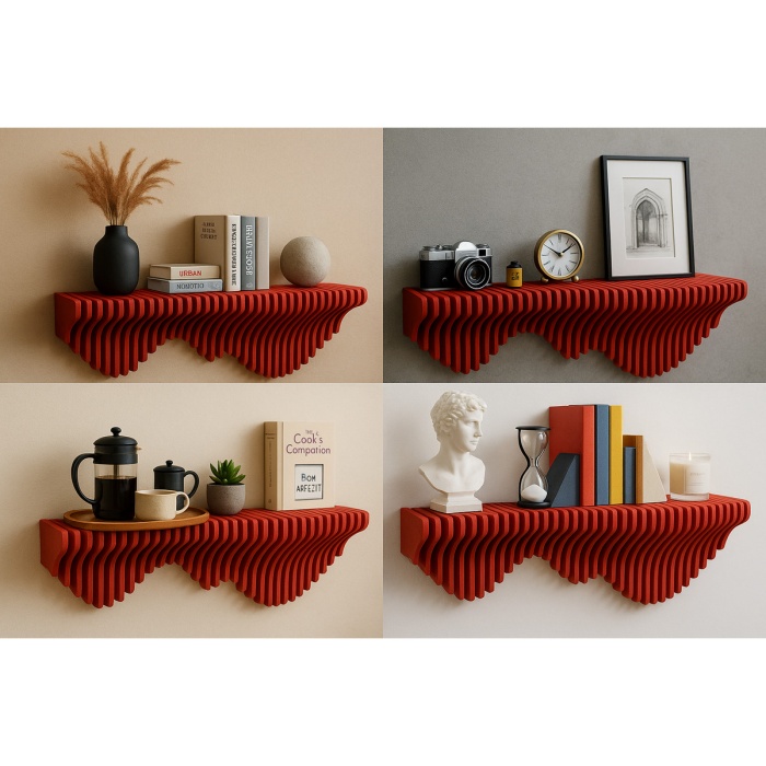 Parametrik Duvar Rafı-Modern Tasarım-CNC Kesim 100×17×30 cm