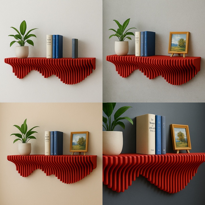 Parametrik Duvar Rafı-Modern Tasarım-CNC Kesim 100×17×30 cm
