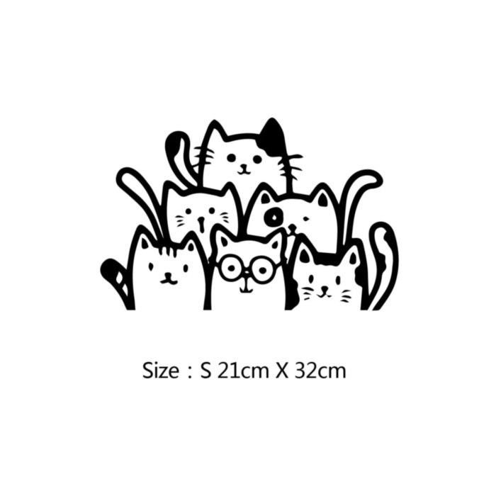 Sevimli Kediler Oto Stickerı Siyah 21*32 Cm