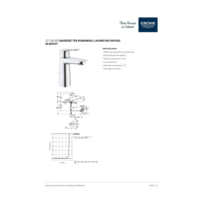 Bauedge Tek Kumandalı Lavabo Bataryası M-boyut Krom 23758000