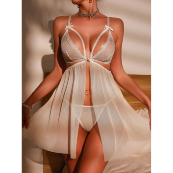 Fantezi Beyaz Dantel Sütyenli Transparan Gecelik BC3271