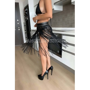 İnce Püsküllü Deri Fantazi Etek - APFT411