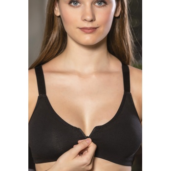 Sİyah Önden Fermuarlı Pamuklu Sütyen,Günlük ve Medikal Kullanım İçin, Kadın İç Giyim