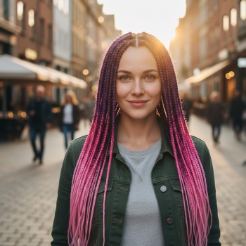 Afrika Örgüsü Ve Rasta İçin Sentetik Ombreli Saç - Koyu Pembe / Pembe / Açık Pembe