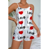 Love Desenli Beyaz Saten Şortlu Gecelik Takım
