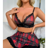 Fantezi Seksi Dantelli Ekose Sütyen Mini Etek Takım BC10128
