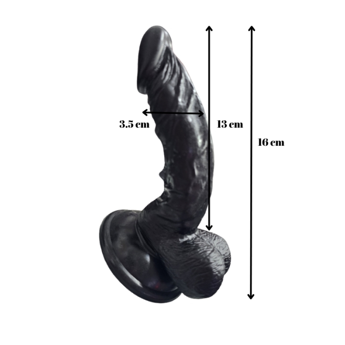 Gerçekçi Testisli Siyah Dildo 16 cm
