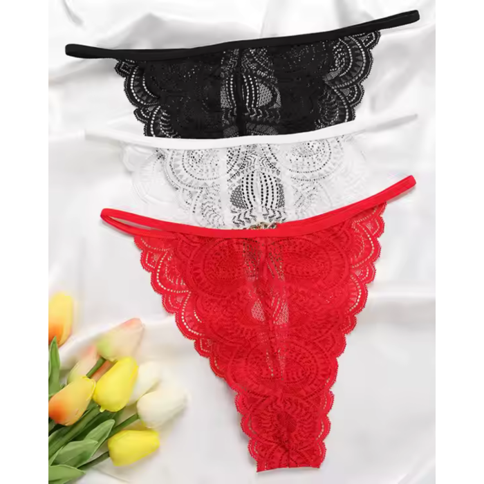 Kadın 3lü Dantel String - Tanga BC0041