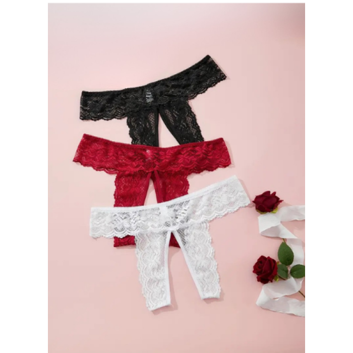 Kadın 3lü Özel Bölgeleri Açık Dantelli Tanga seti BC0045