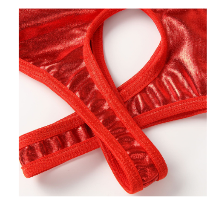 Fantezi Kırmızı Özel Bölgeleri Açık Parlak Külot BC0048