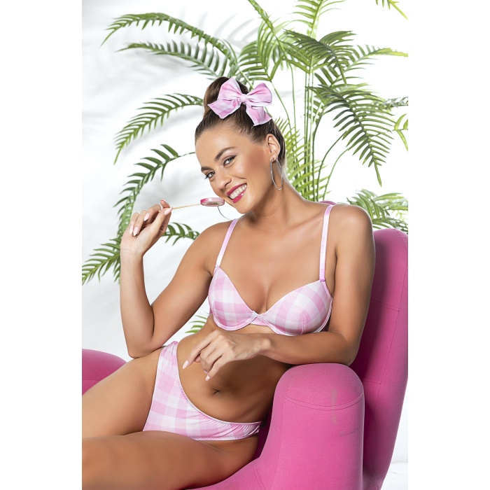 EKOSE DESENLİ, HAFİF DESTEKLİ, SÜTYEN VE SLİP KÜLOT TAKIM PEMBE (MGP32081)