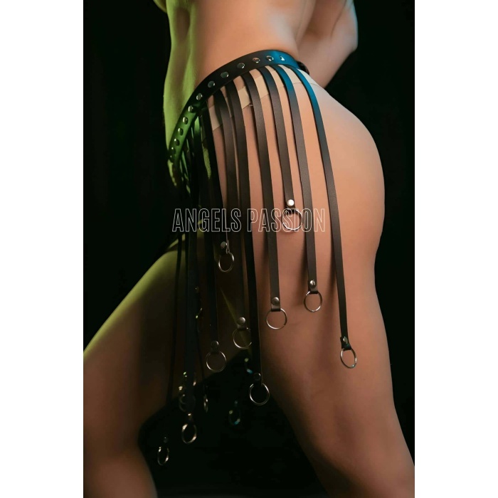 Püsküllü Deri Etek - Halka Detaylı Hareketli Etek - Şık Harness Etek - APFT579