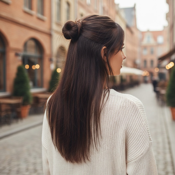 Fiber Sentetik Düz Yarım Ay + 2 Yan Çıt Çıt - Kahverengi