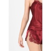 Bordo Saten Babydoll Şortlu Takım