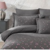Çift Kişilik Poplin Premium Nakışlı Nevresim Spring Gri