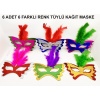 Tüylü Kağıt Karnaval Maskesi (6&#39;lı Set)