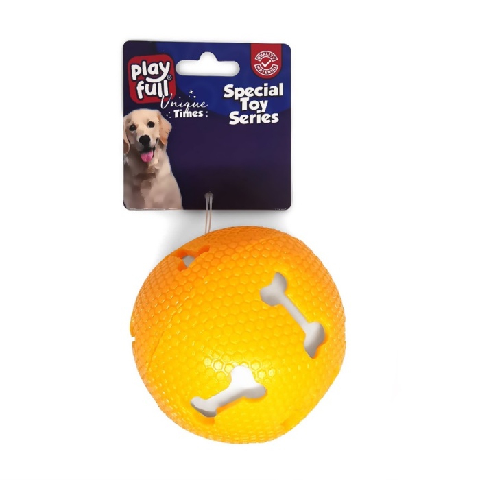 Işıklı Kemik Desenli Plastik Top Köpek Oyuncağı 7,5 Cm Turuncu