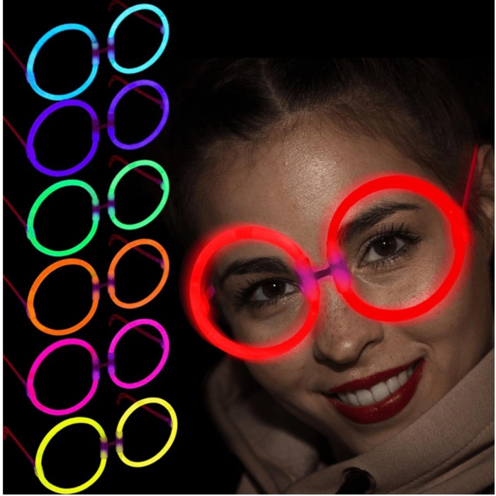 Glow  Yuvarlak Gözlük - Glow Partisi Gözlükleri - Glow Stick Gözlük 12 Adet