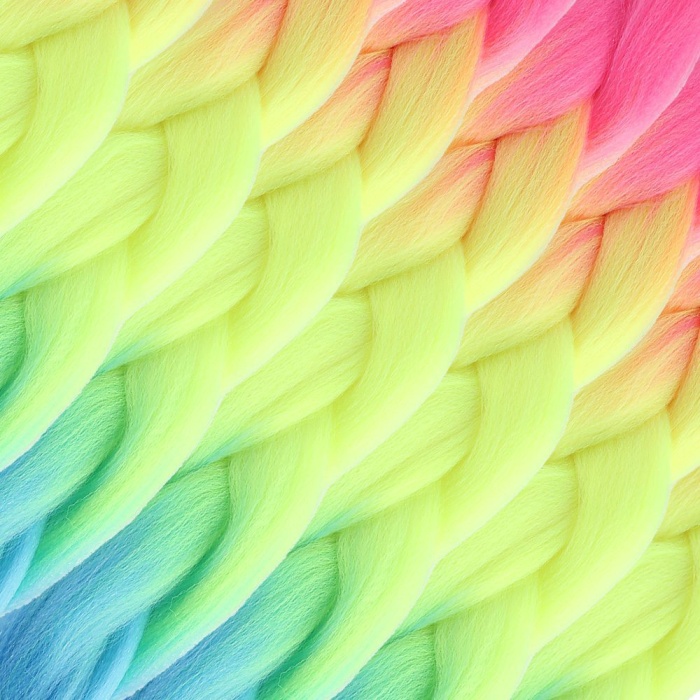 Afrika Örgülük Ombreli Sentetik Saç 100 Gr. / Fuşya / Neon Sarı / Açık Mavi