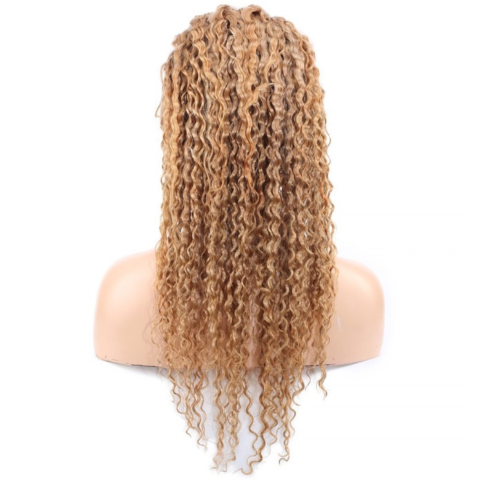 Afro Dalga Front Lace Gerçek Tül Peruk / Altın Karamel / 60/65cm
