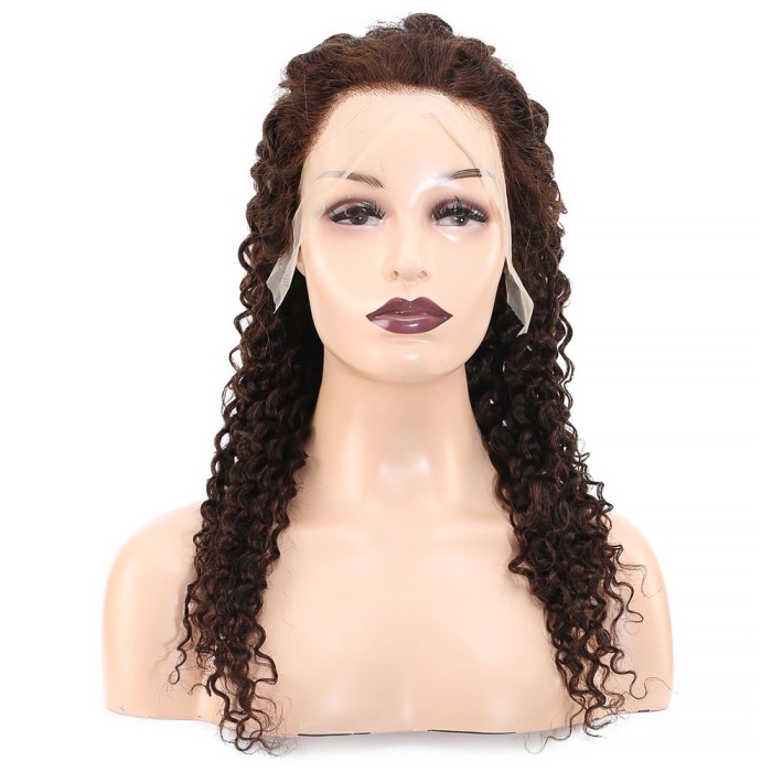 Afro Dalga Front Lace Gerçek Tül Peruk / Koyu Kahve / 60/65cm