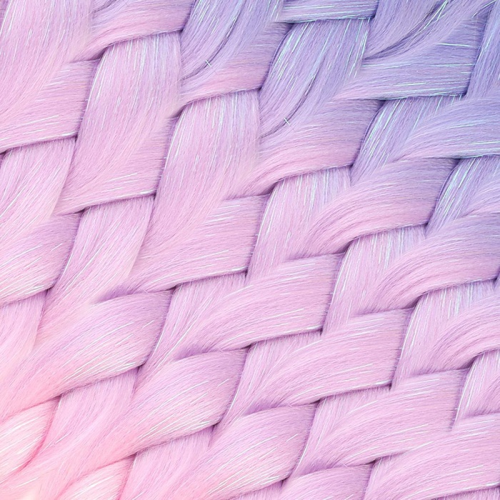 Simli Lila / Pembe / Şeker Pembesi Ombreli Örgülük Saç 100 Gr.