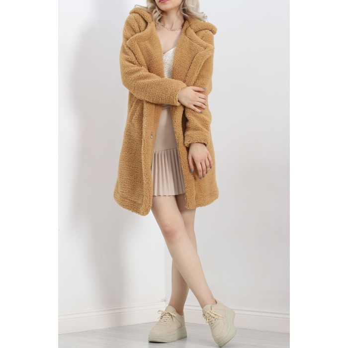 Astarlı Peluş Mont Camel