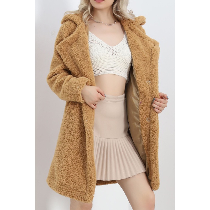 Astarlı Peluş Mont Camel
