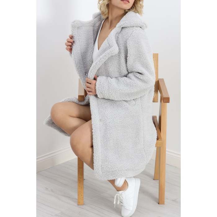 Astarlı Peluş Mont Gri