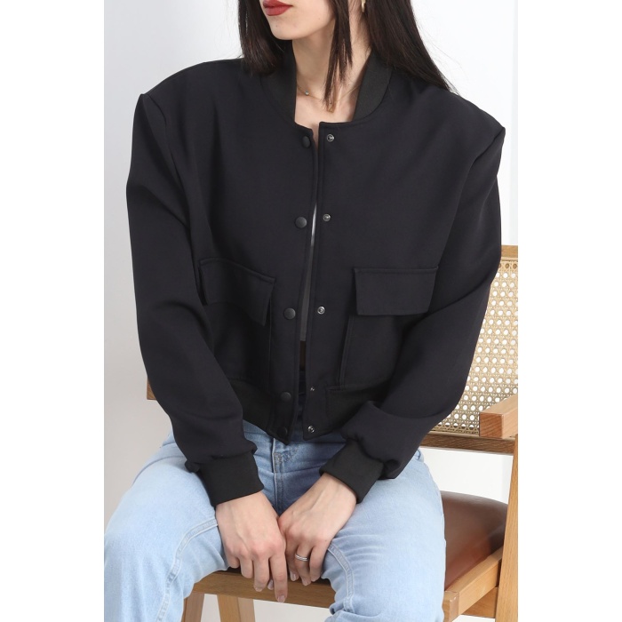 Crop Bomber Ceket Siyah