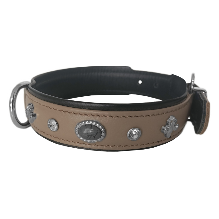 Deri Doğal Taşlı Köpek Boyun Tasması 28-33 cm X-Small Taba
