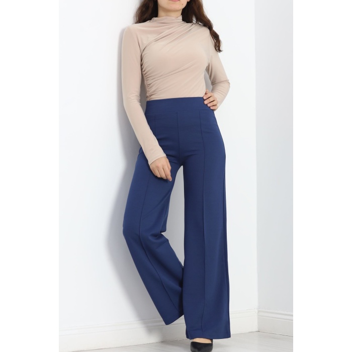 Çımalı Krep Pantolon İndigo