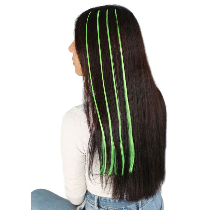 Fiber Sentetik Boncuk Kaynaklık Renkli Saç / Neon Yeşil / 100 Adet