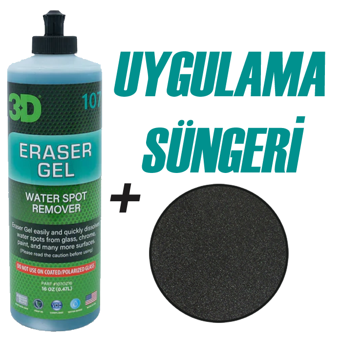 3D Eraser Cam Ve Boya Için Su Kireç Lekesi Giderici 500ML + Uygulama Süngeri