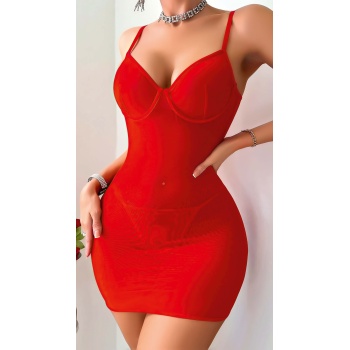 Transparan Kırmızı Dekolteli Seksi Gecelik Lily Bianca LB146
