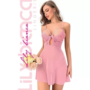 Pembe Dantel Baskılı Fantazi Gecelik