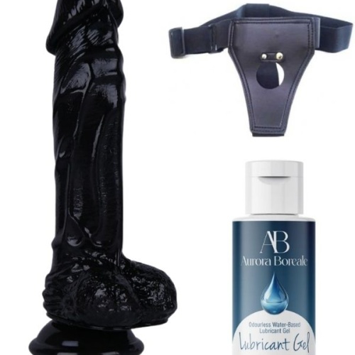 Belden Bağlamalı Kayganlaştırıcı Set Noctis 21cm Siyah Dildo No:64